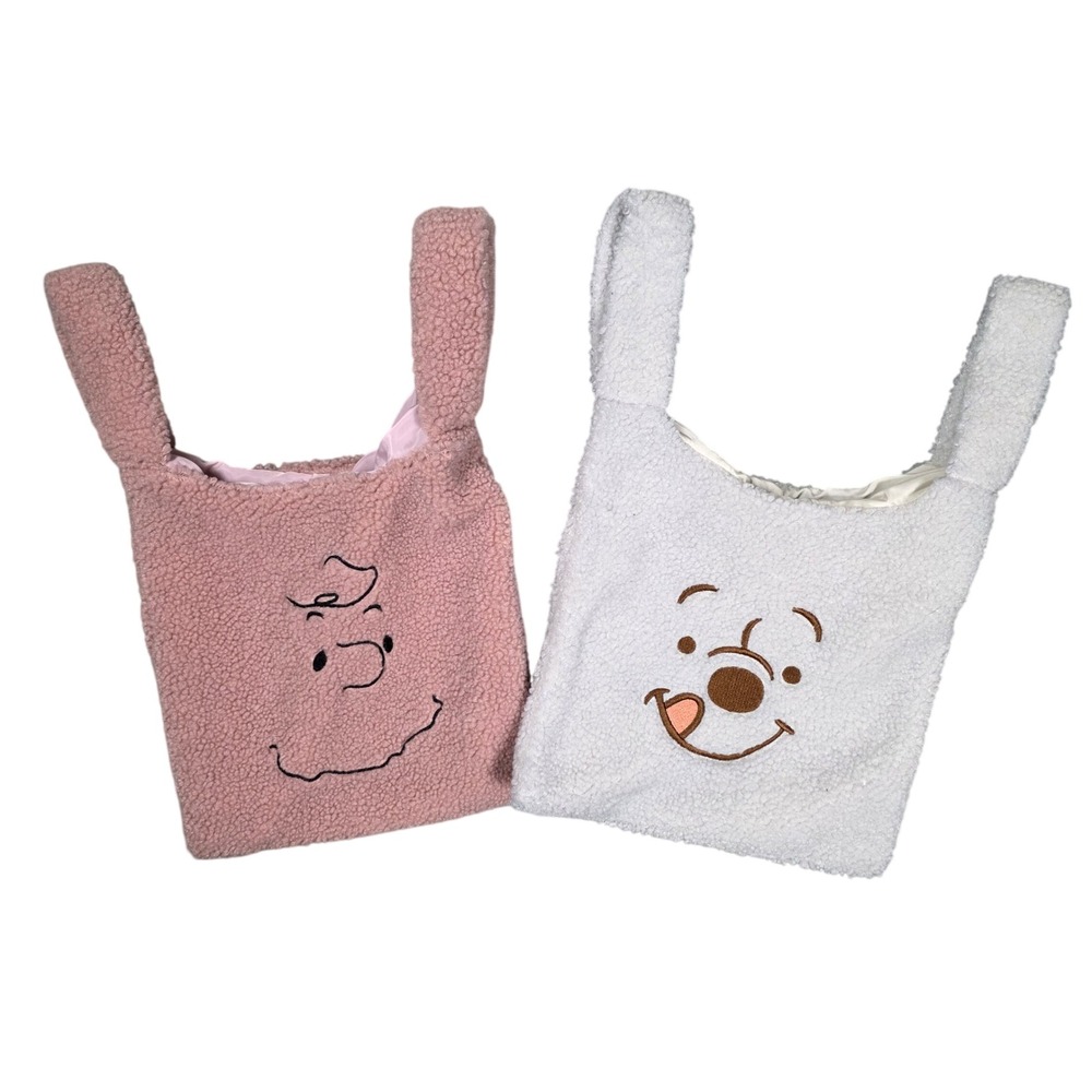 Sherpa Tote Bag Set of 2 Characters Pink White OS GOOD Carry Bags Travel Gift